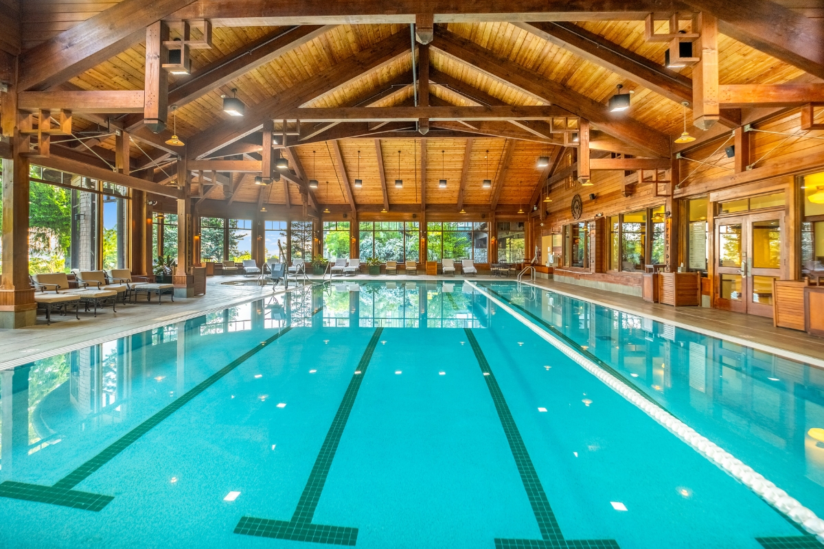 a indoor swimming pool inside a building