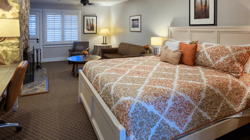 a bed in a hotel room