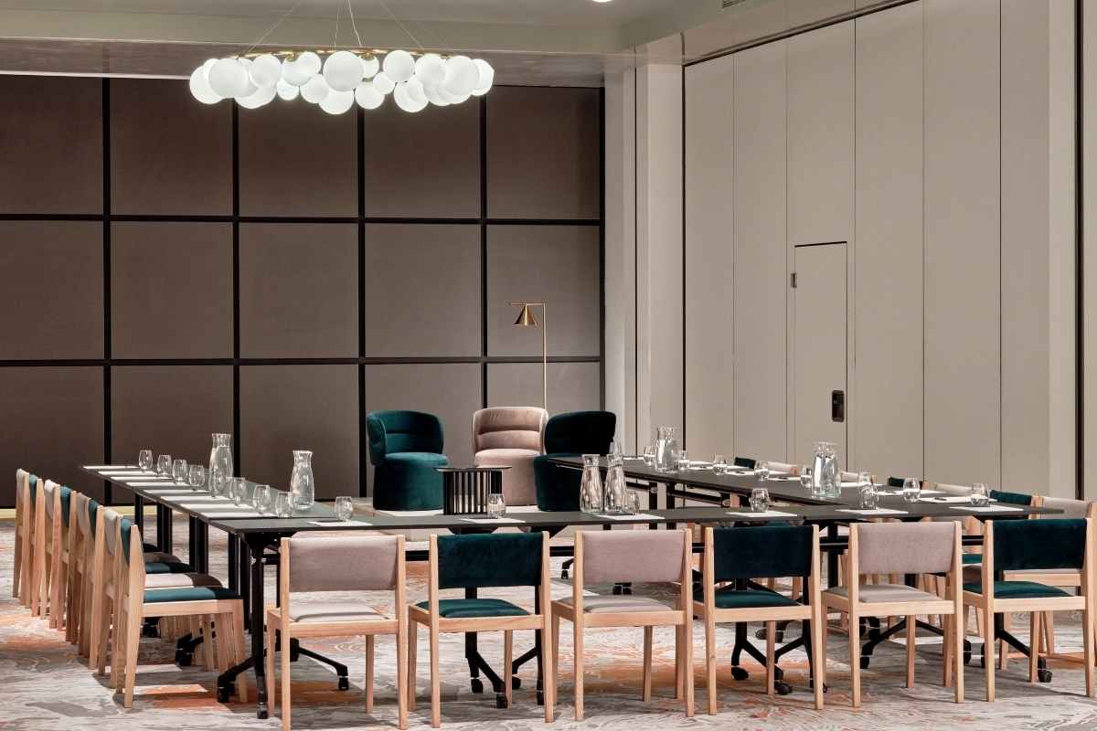 a conference room with chairs and tables