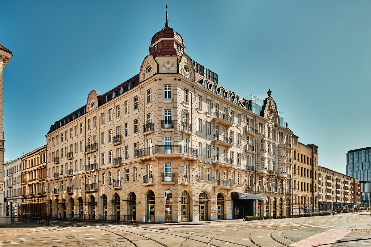 a large building with a red roof