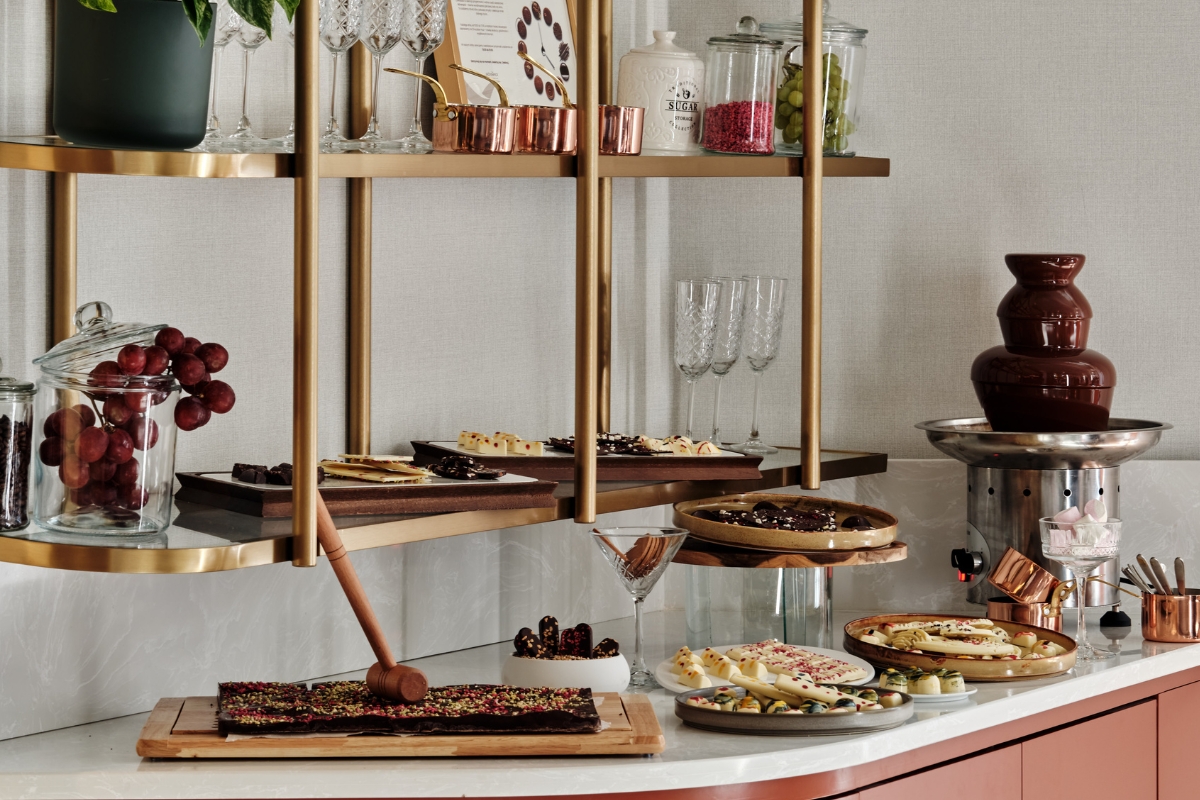 a shelf with food on it