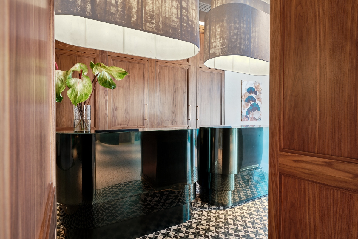 a reception desk in a room