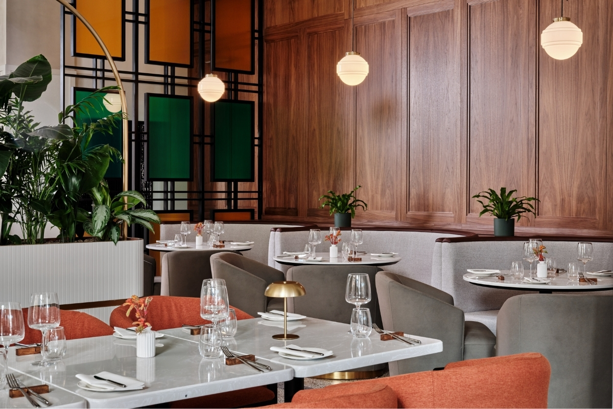 a restaurant with tables and chairs