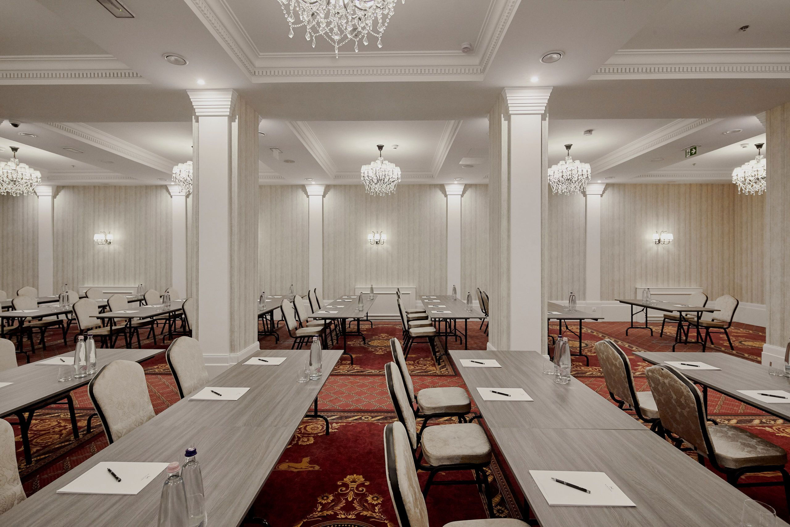 a room with tables and chairs
