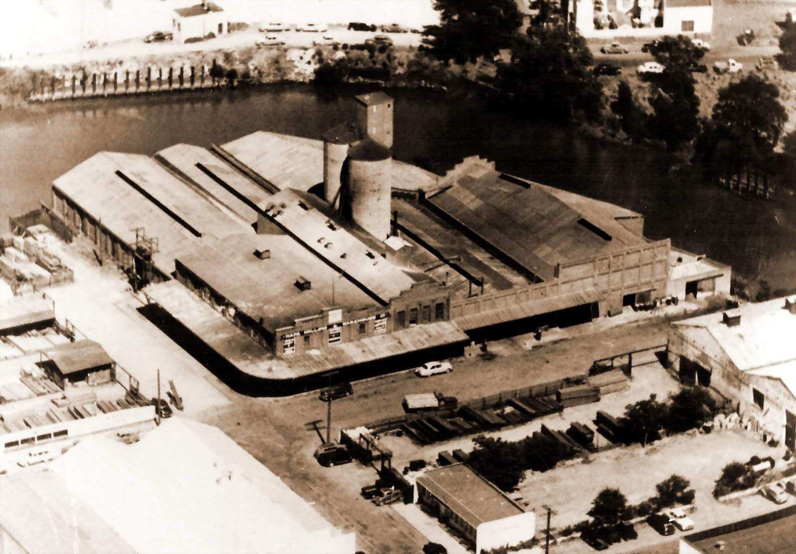 an aerial view of a warehouse