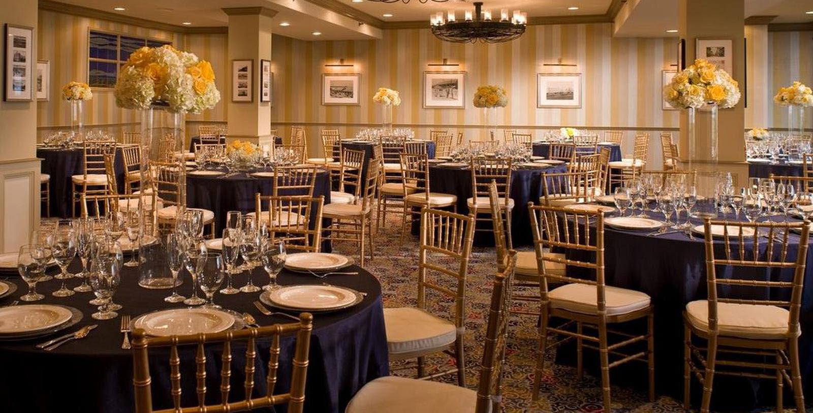 a room with tables and chairs