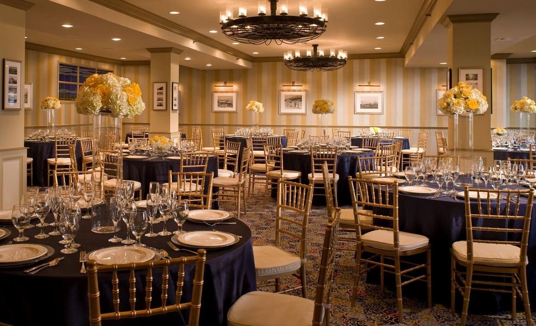 a room with tables and chairs