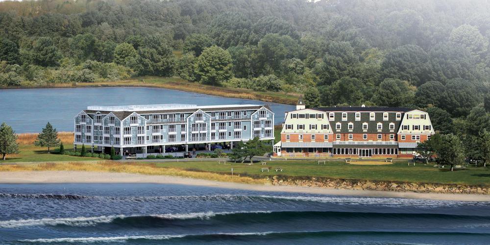 a large building next to a body of water