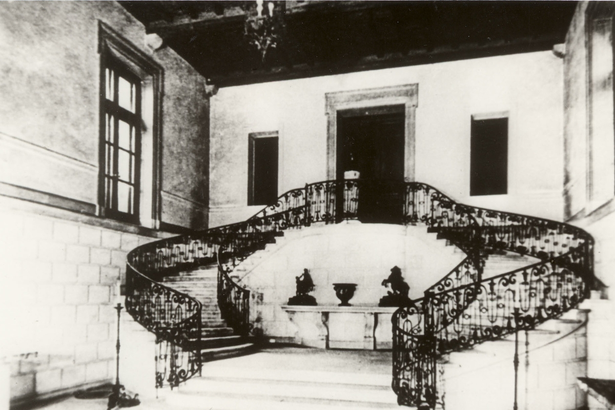 a spiral staircase in a building