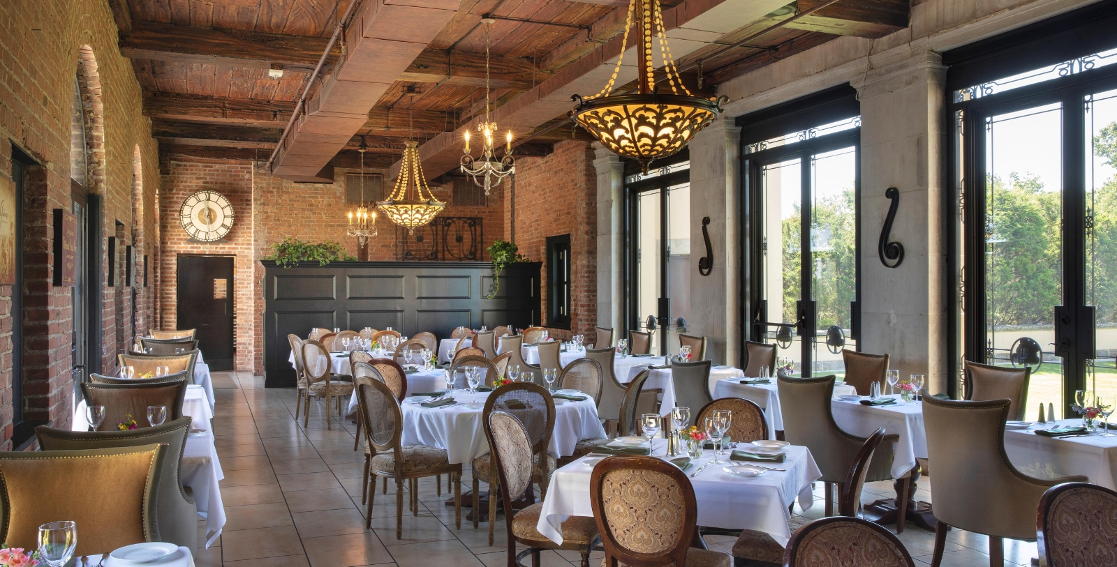 a room with tables and chairs