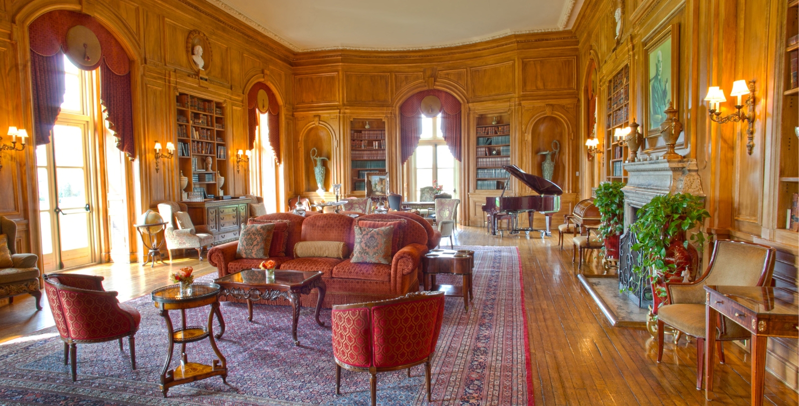a room with a piano and a couch