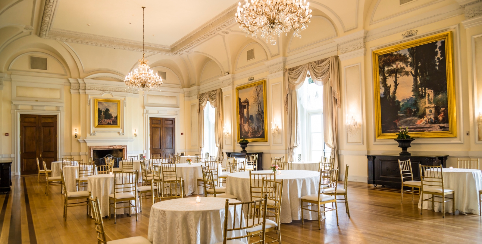 a room with tables and chairs