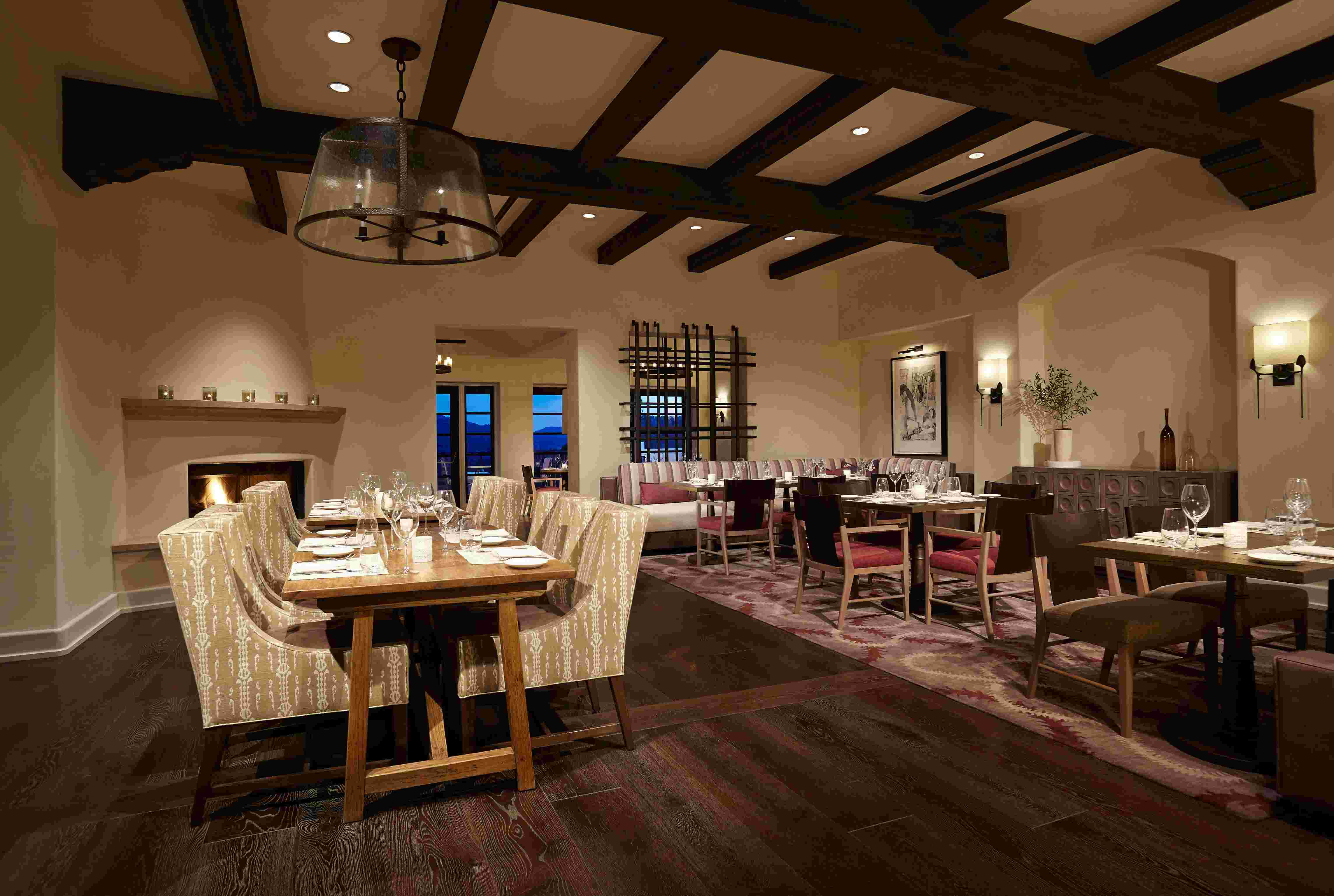 a room with tables and chairs