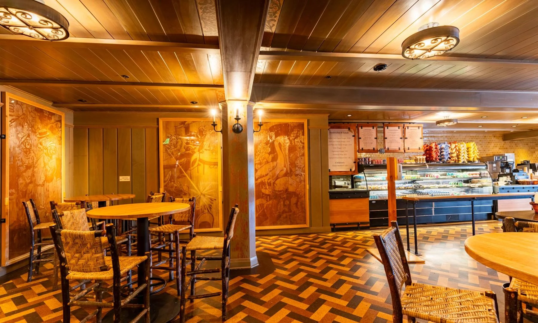 a room with a wood floor and a wood ceiling