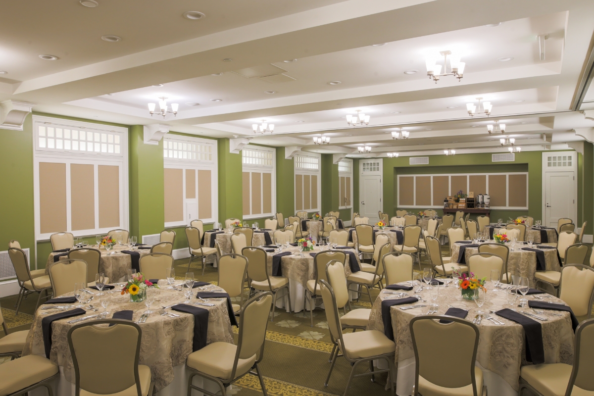a room with tables and chairs