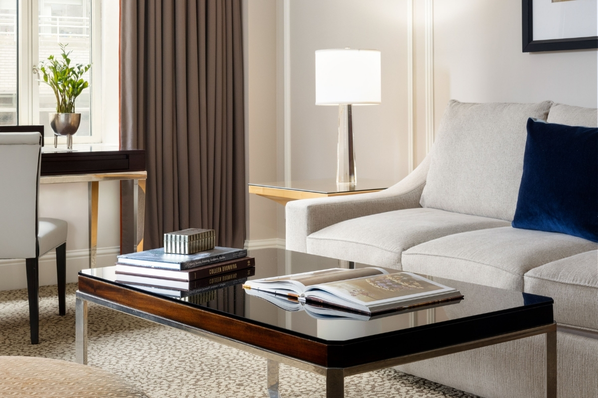 a coffee table in a living room