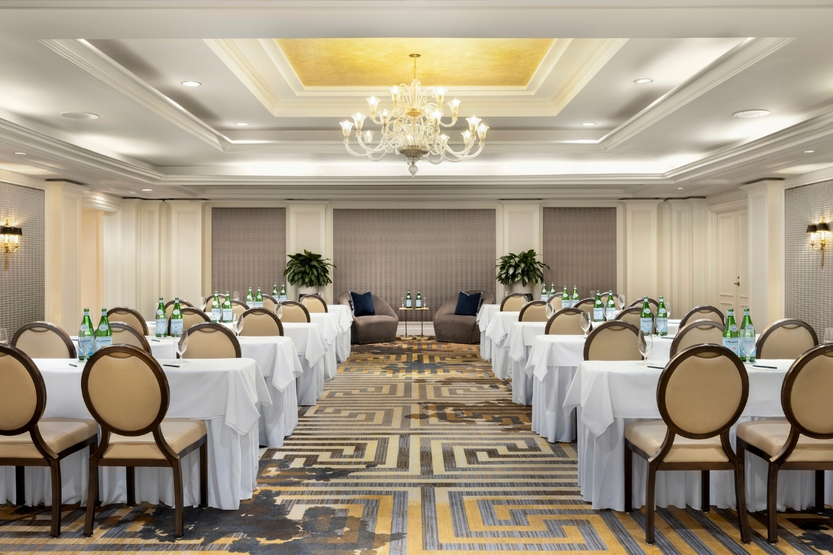 a room with tables and chairs