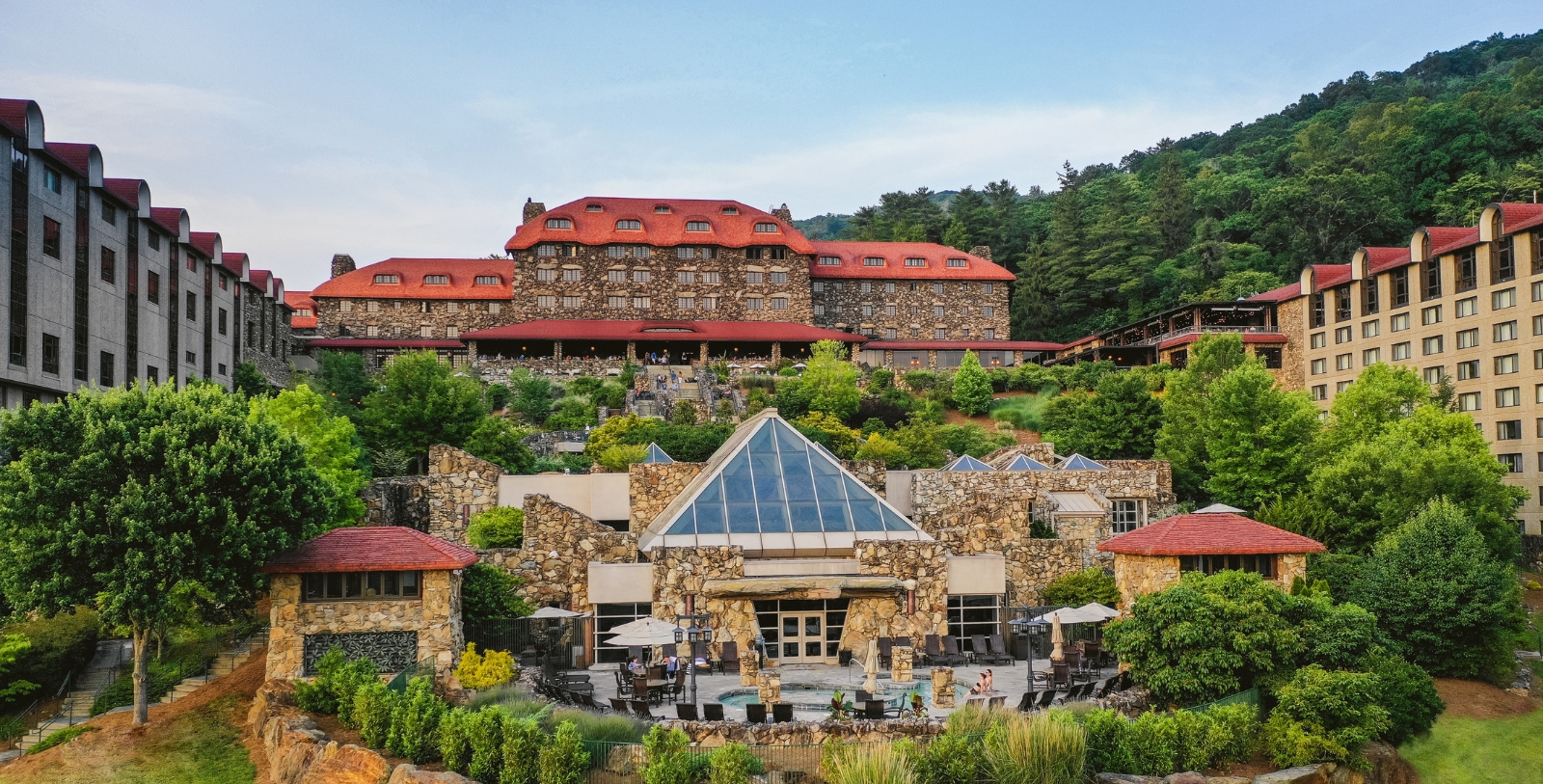 a large stone building with a glass roof