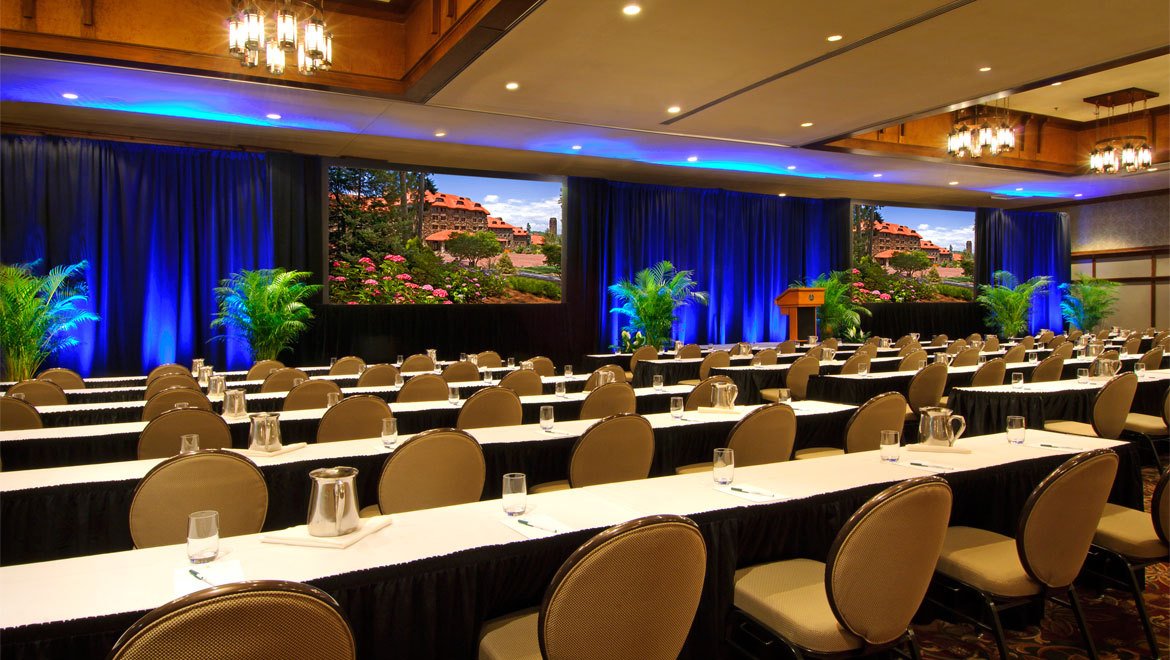 a room with a large screen