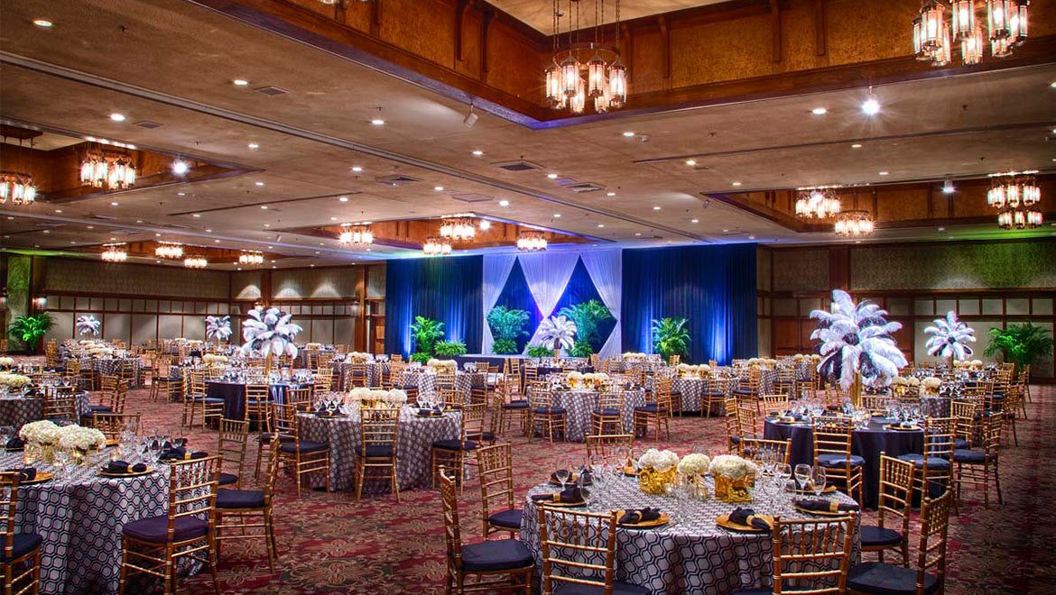 a large room with tables and chairs