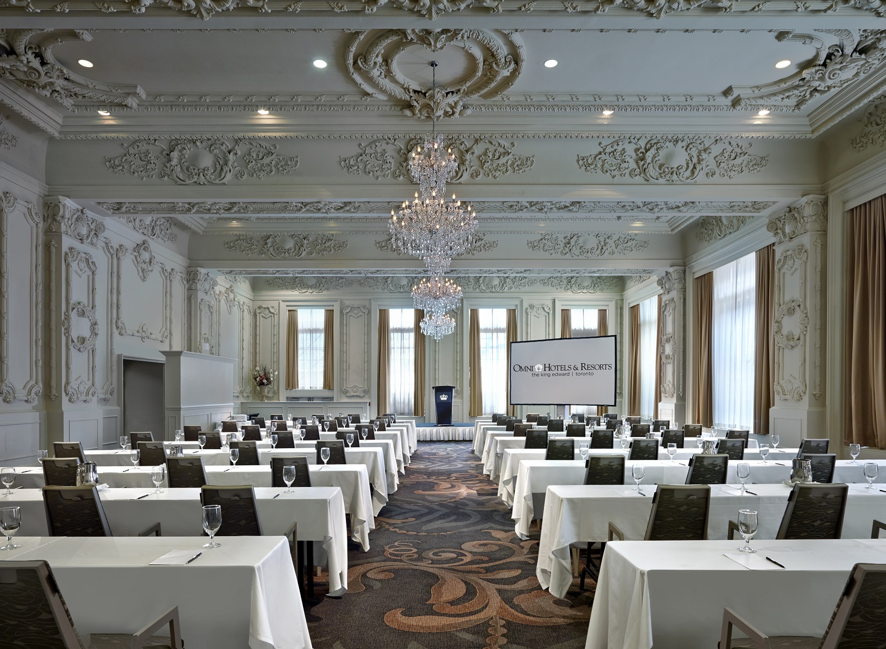 a room with tables and chairs