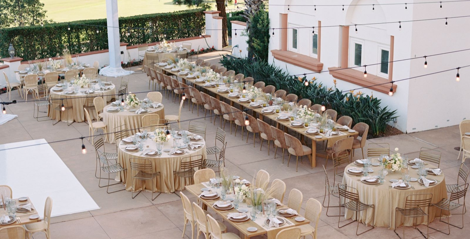 a long table set for a party