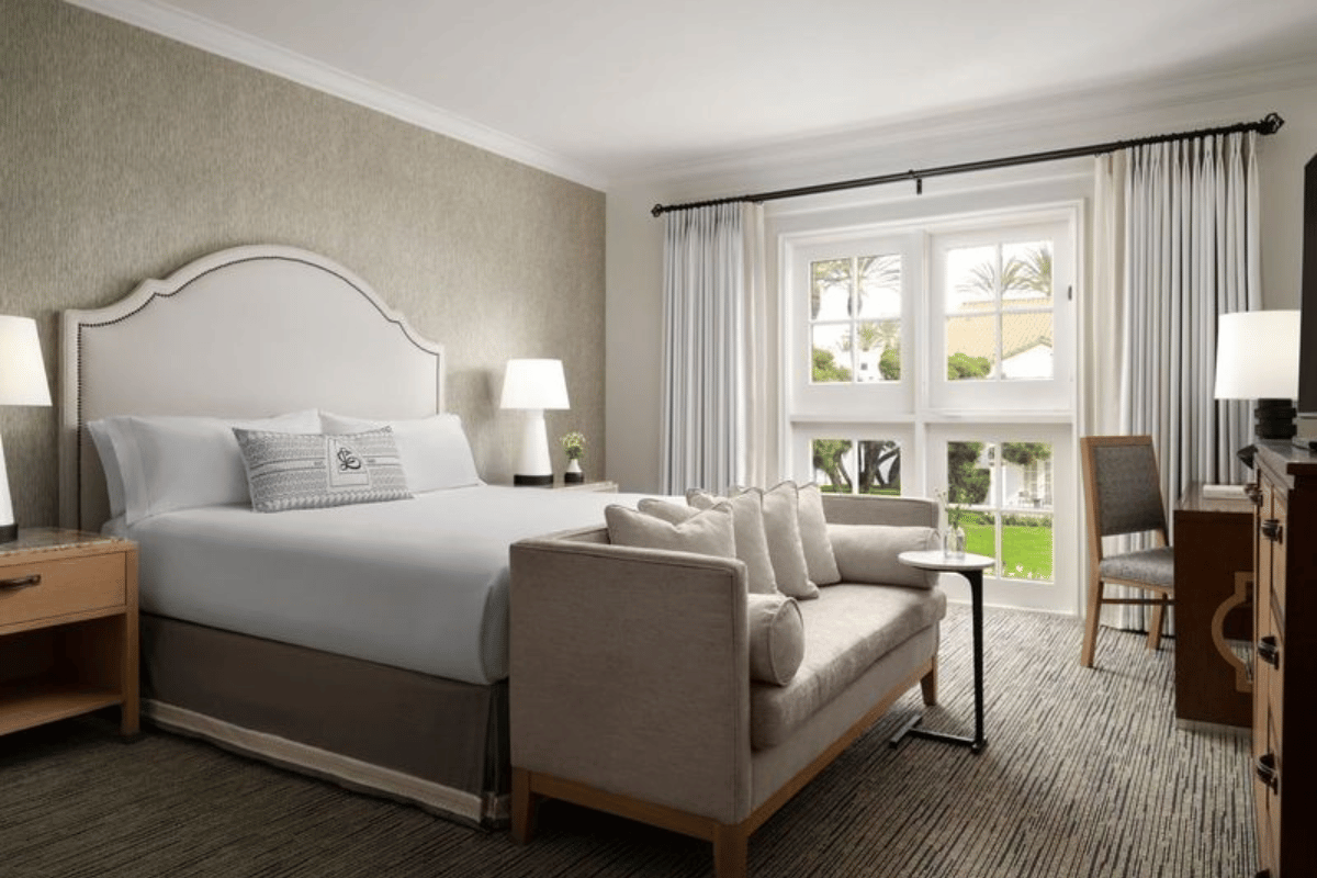 a room with a bed and couch