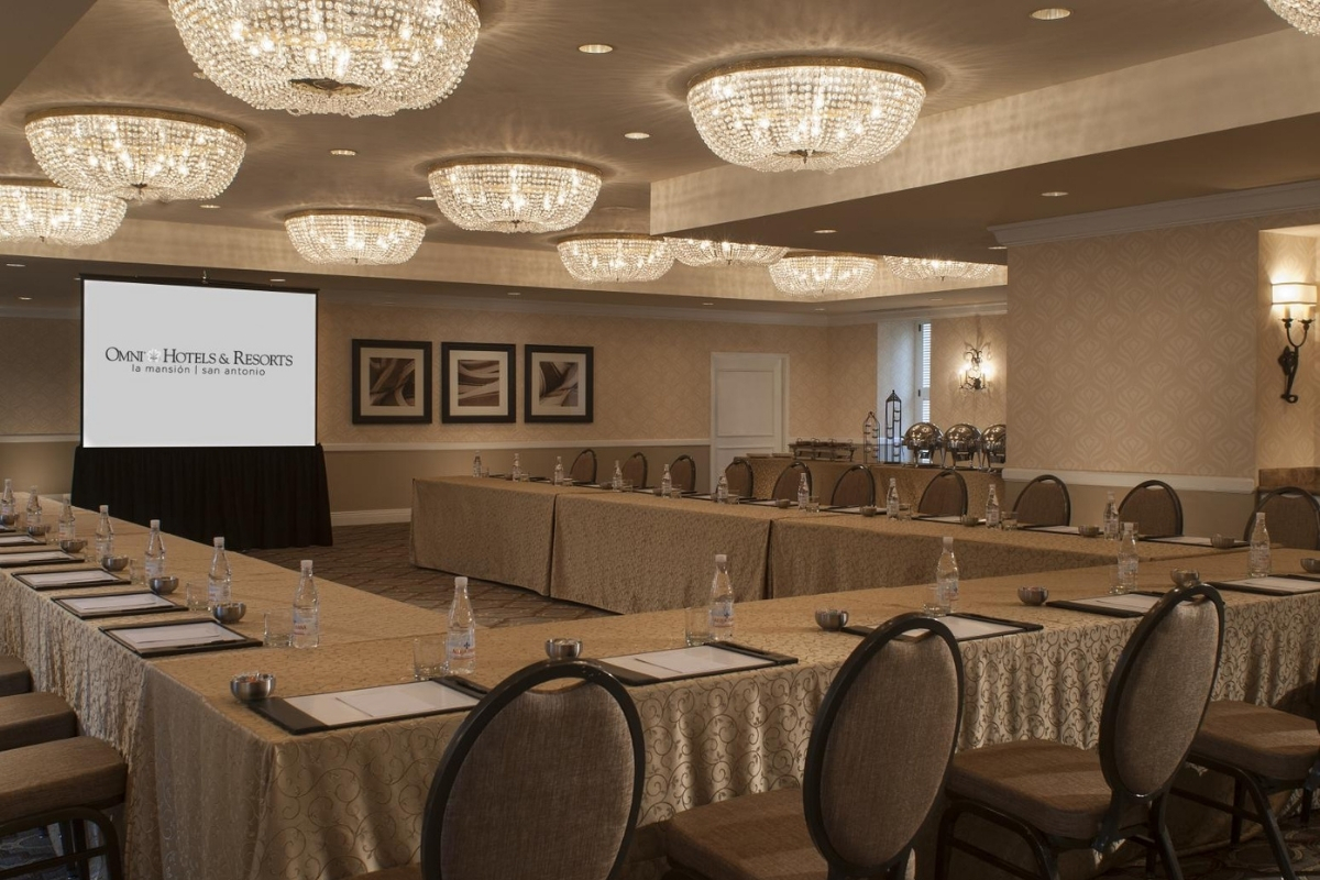 a room with a large screen