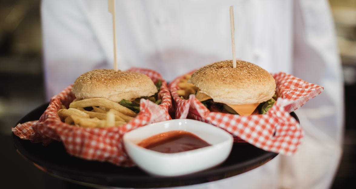a plate of burgers and fries