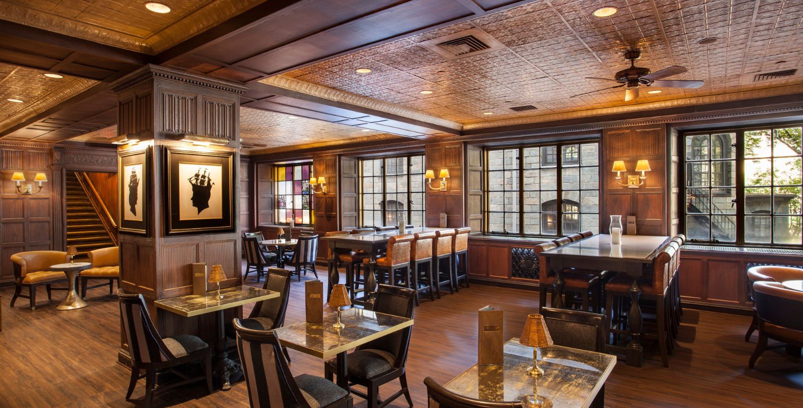 a room with tables and chairs