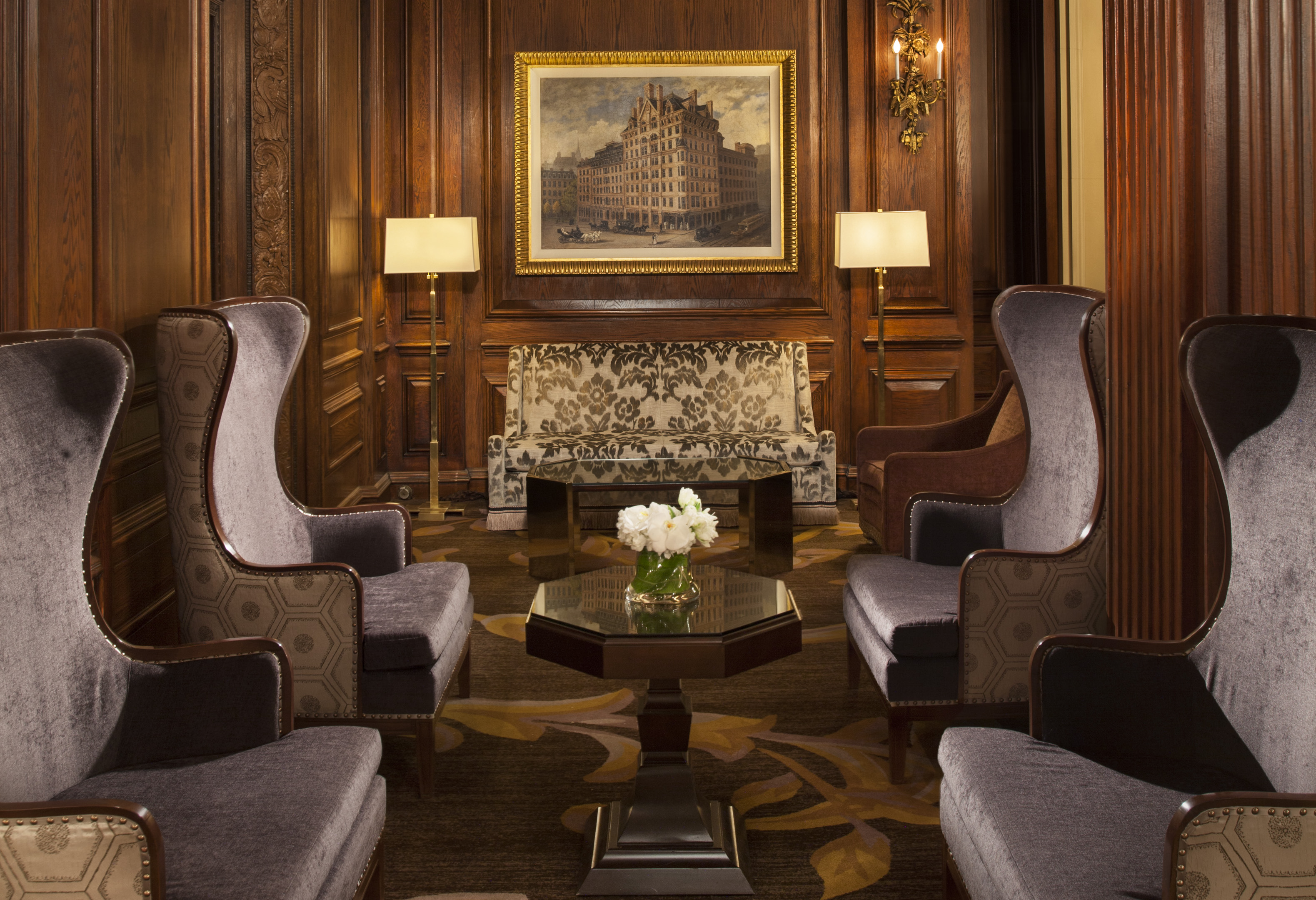 a room with chairs and a table