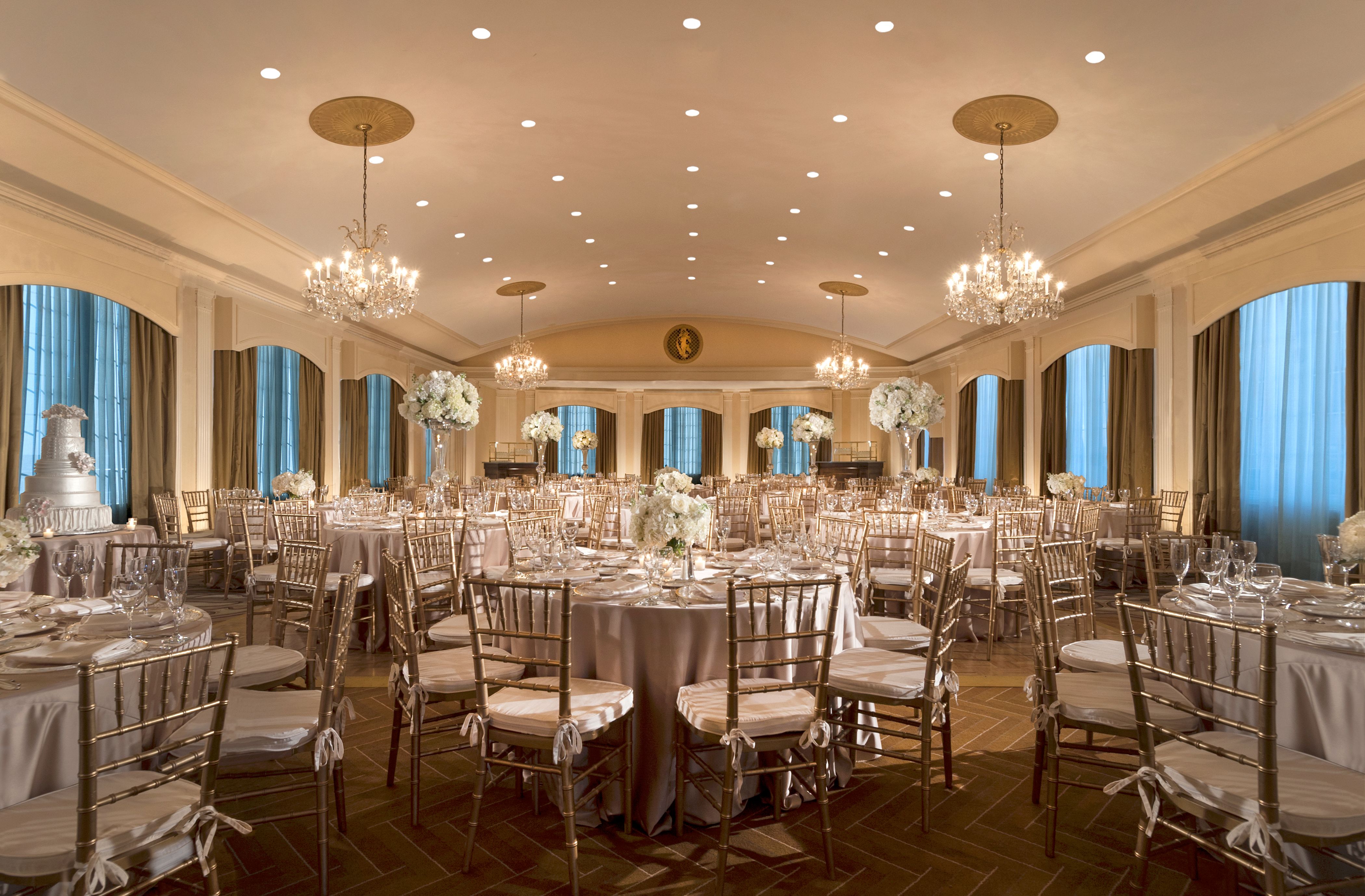 a large room with tables and chairs
