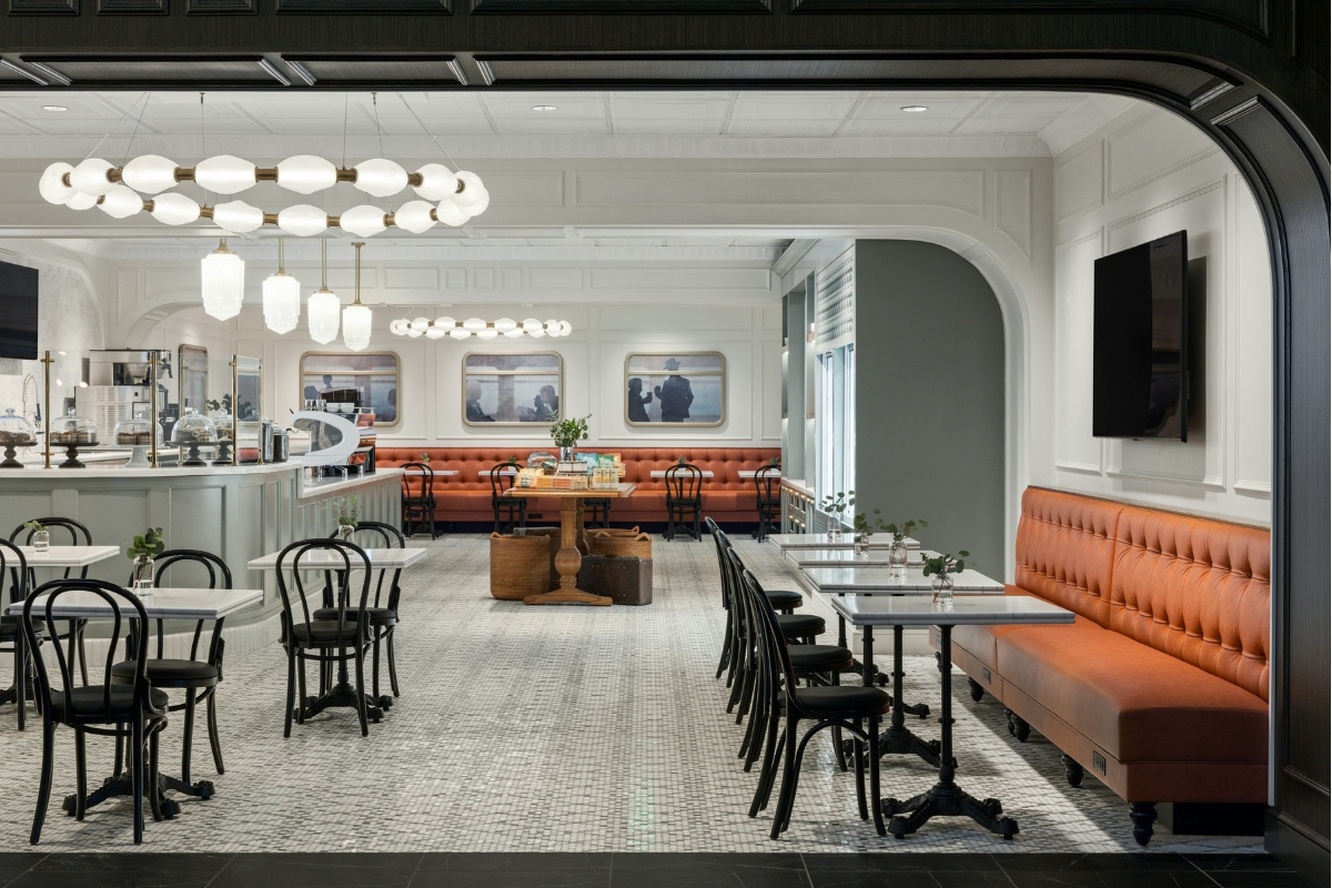 a restaurant with tables and chairs