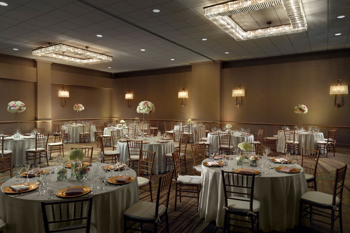 a room with tables and chairs