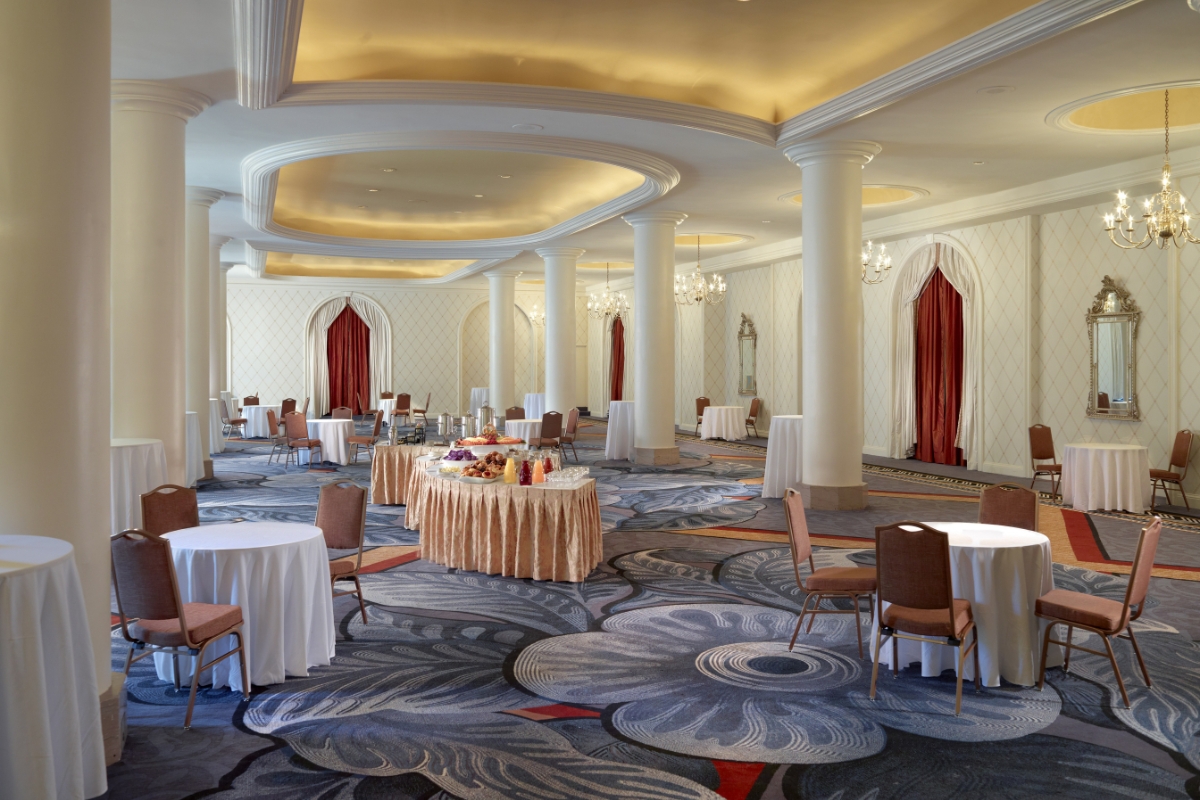 a room with tables and chairs