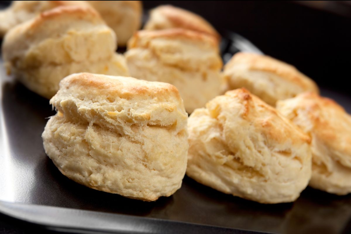 a group of biscuits on a black plate