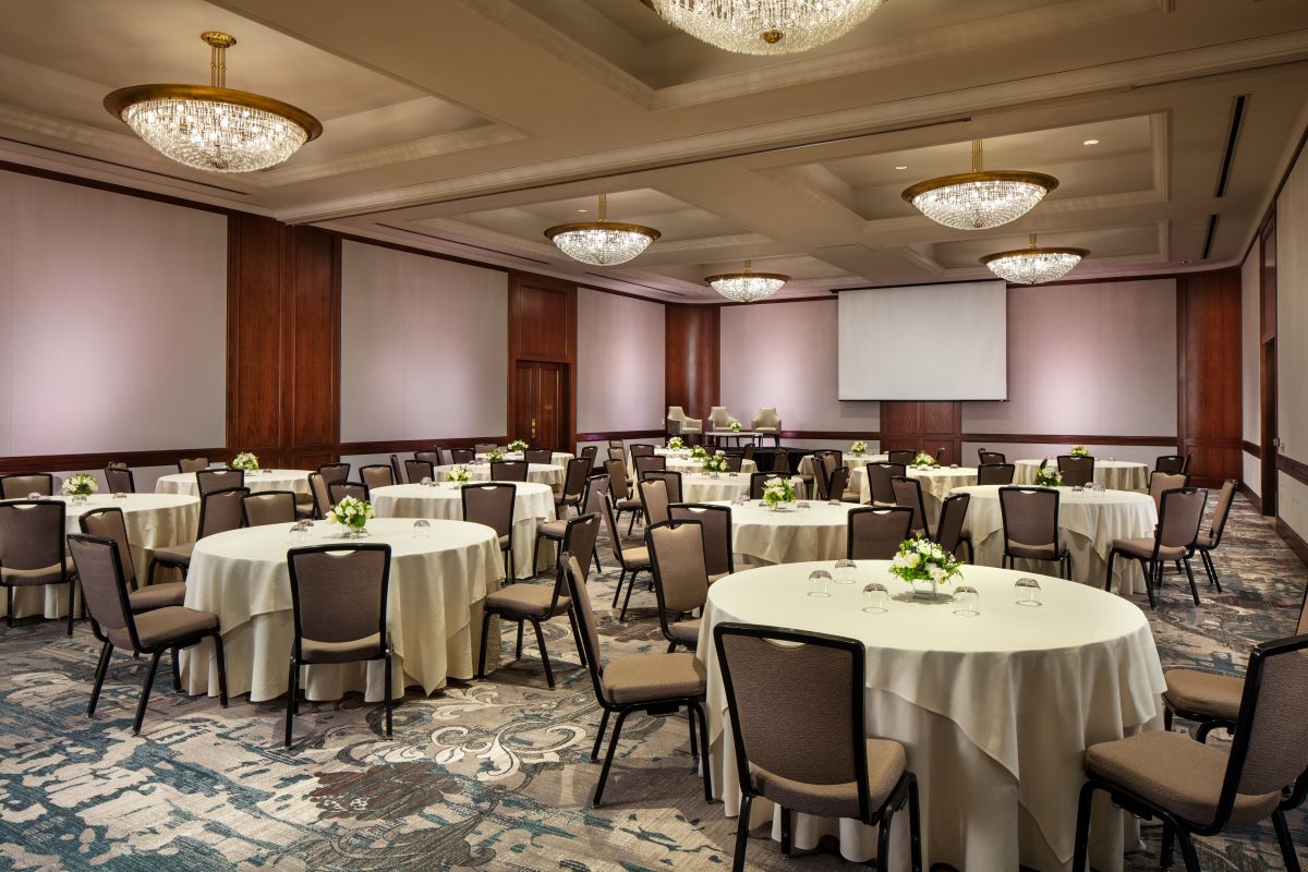 a room with tables and chairs