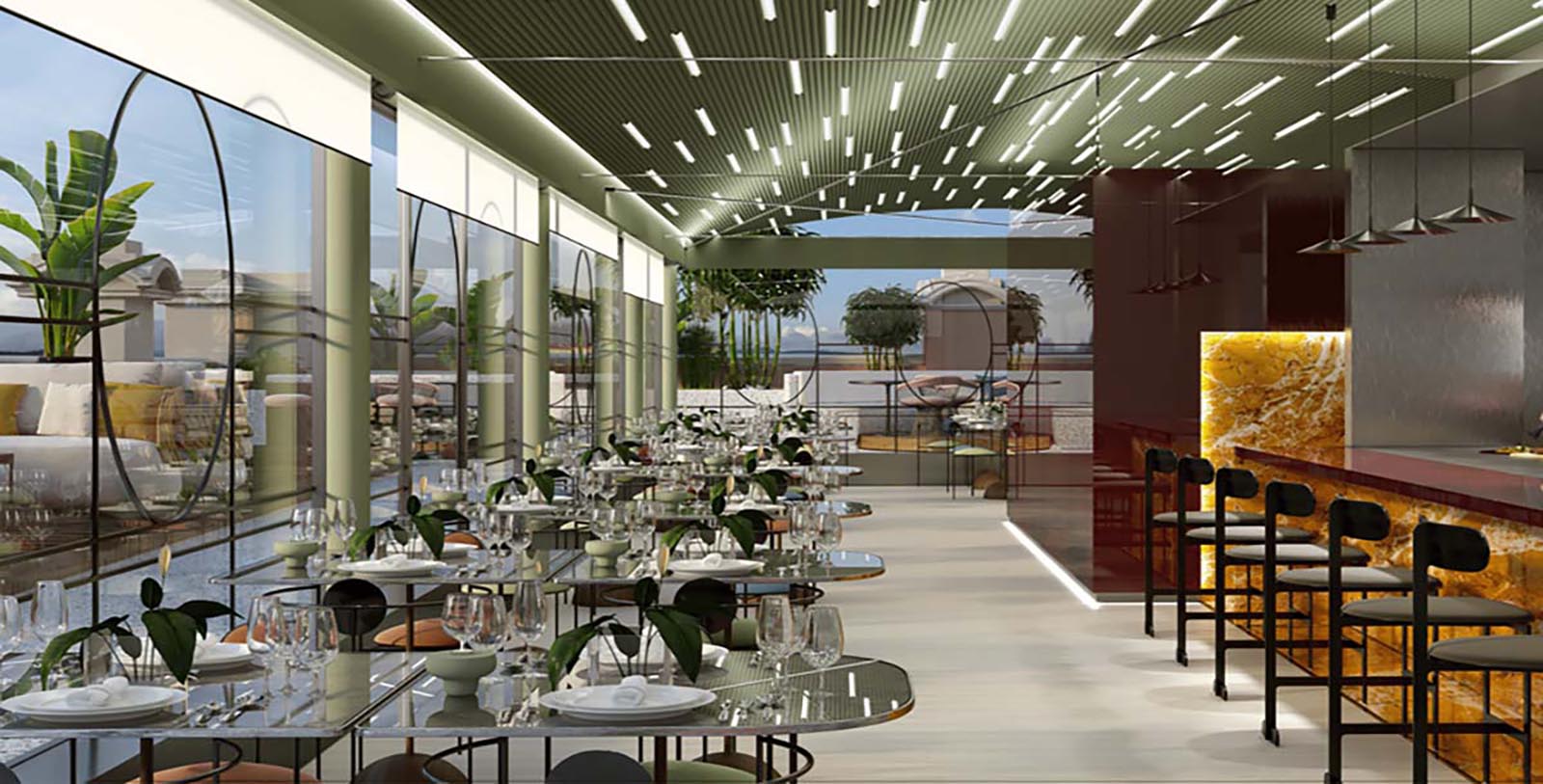 a restaurant with tables and chairs