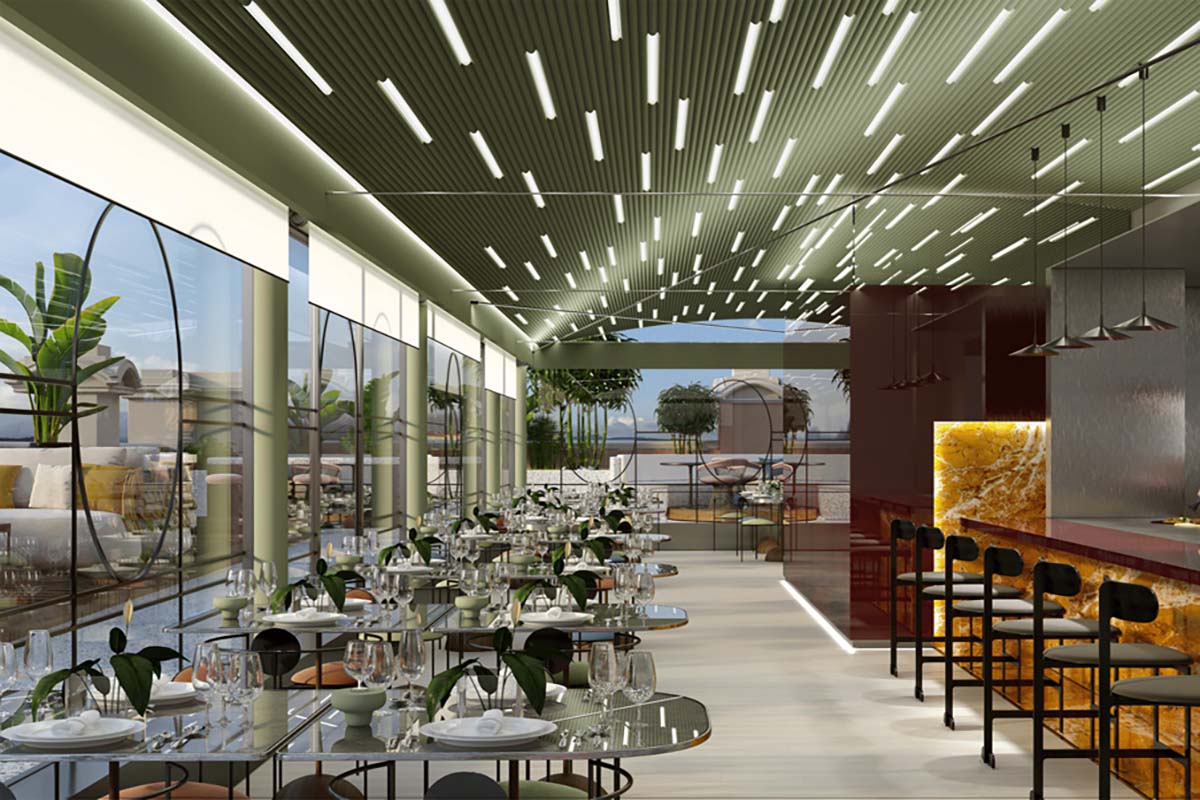 a restaurant with tables and chairs