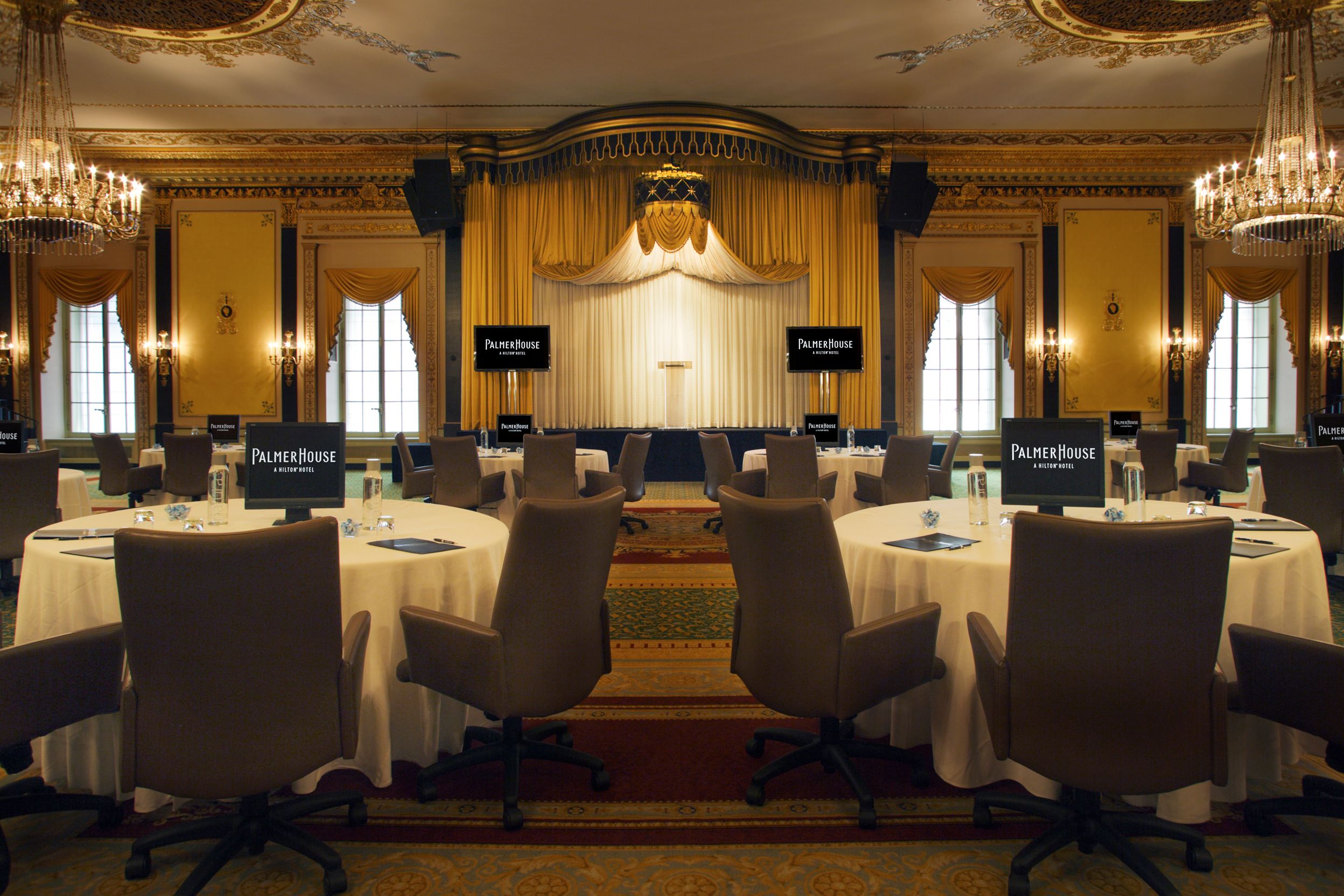 a room with tables and chairs