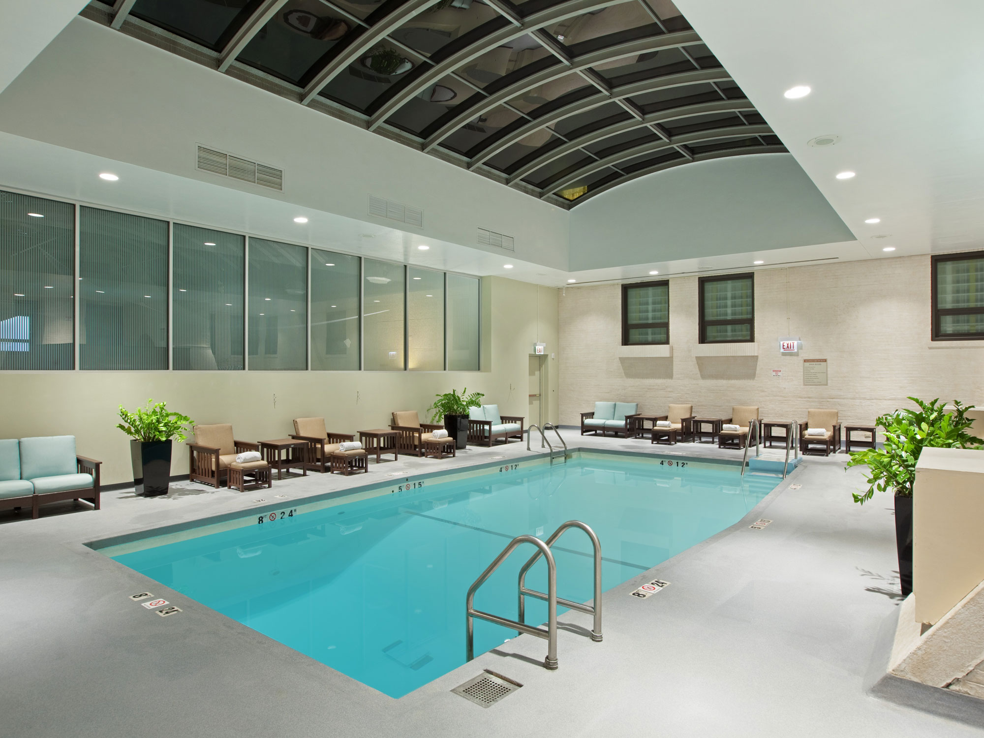 a swimming pool inside a building