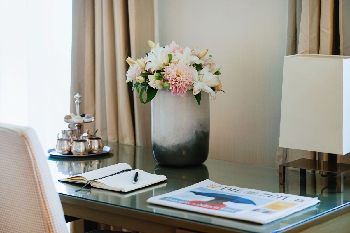 a vase of flowers on a table