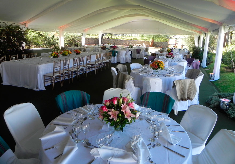 a group of tables set up for a party