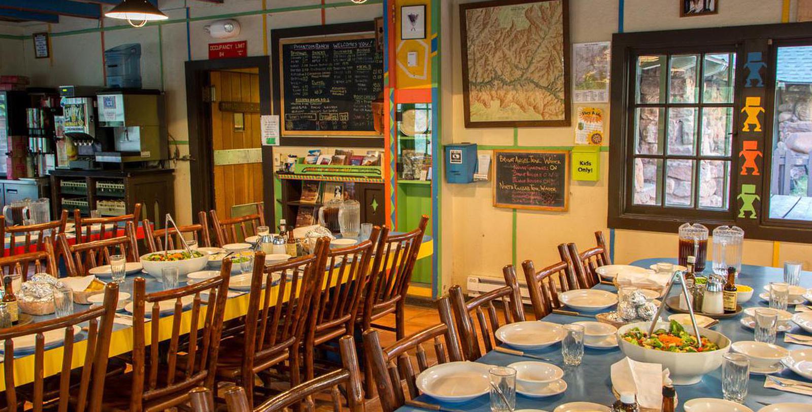 a room with a table and chairs