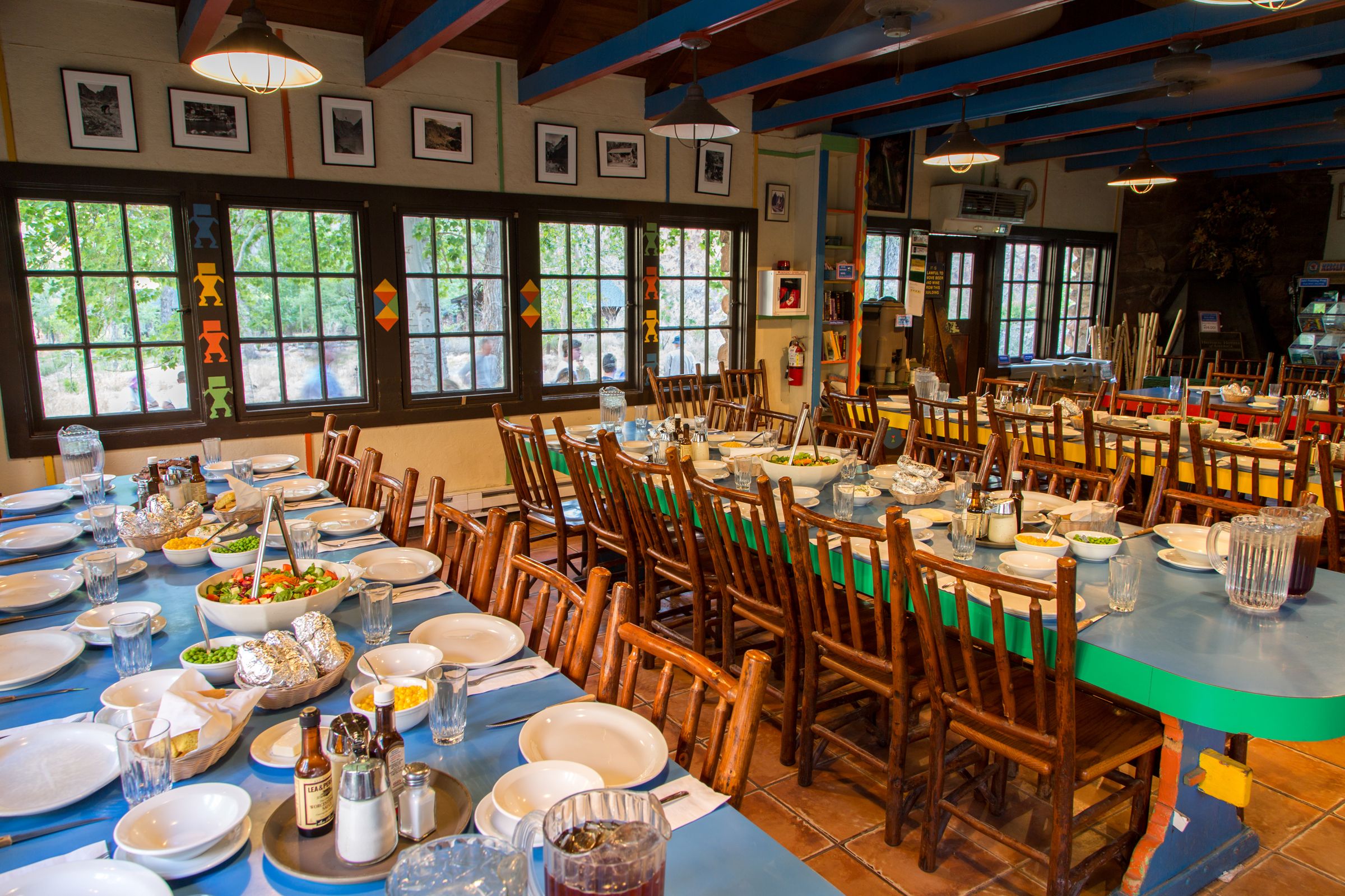 a large room with tables and chairs