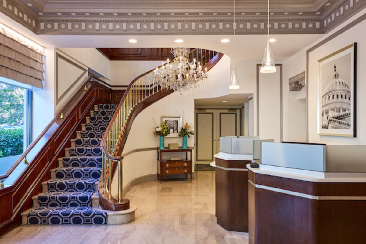 a staircase in a hotel