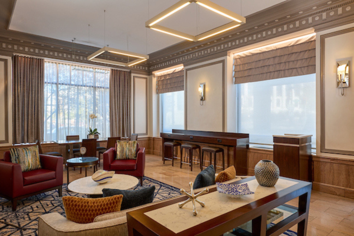 a room with a table and chairs