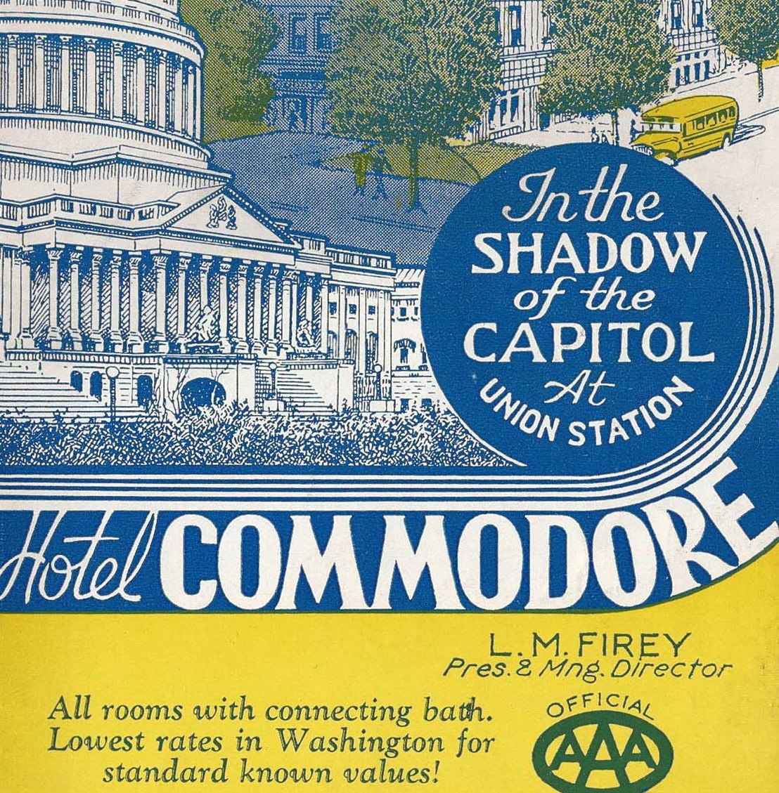 a blue and yellow advertisement