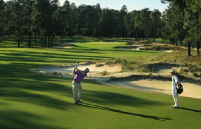 a man swinging a golf club