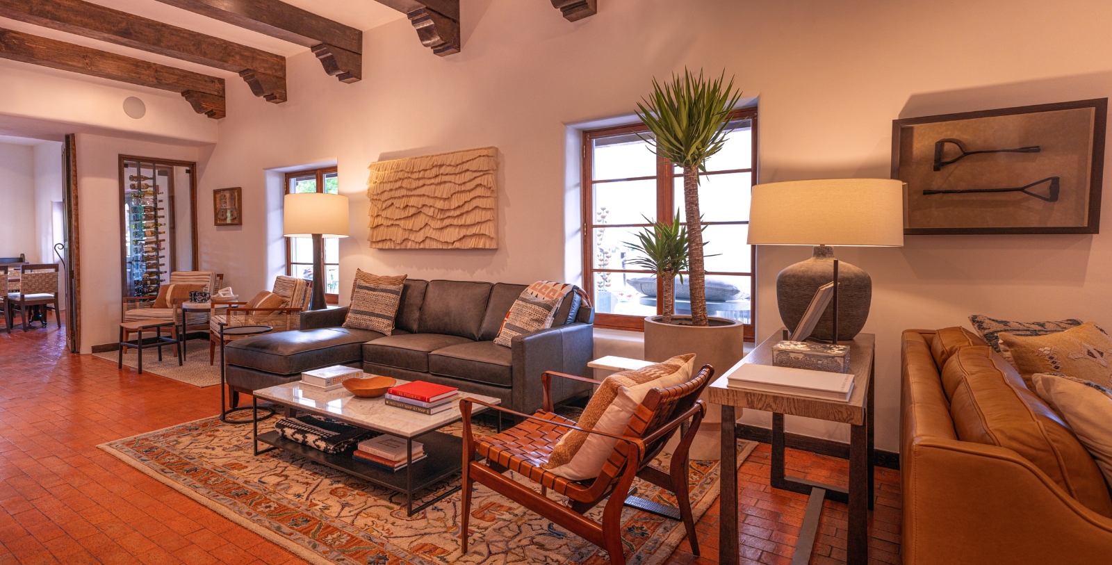 a living room with a couch and a table